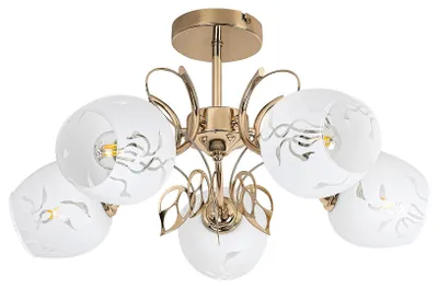 Produktbild von Rabalux 5099 Deckenleuchte 5 Spots Fauna, E27, gold-weiß, Blätter-rund, Klassisch, ø560mm