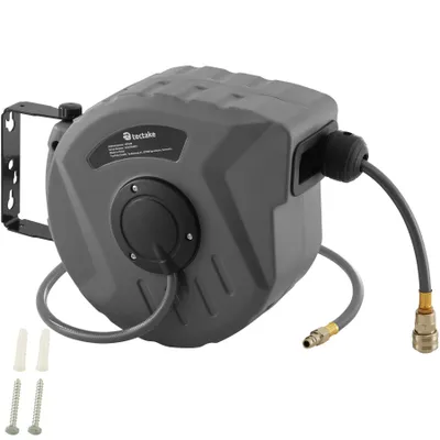 Immagine prodotto di tubo flessibile per aria compressa tectake® con avvolgitore con attacco rapido da ¼ di pollice, compreso il materiale di montaggio
