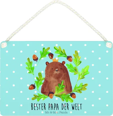 Produktbild von Mr. & Mrs. Panda Schild Bär König DIN A4 - Blau Pastell - Geschenk, Bester Papa, Vater, Daddy, wandtafel, Deko Wandbild, Vatertag, Holzschild, Teddy, Holz, holzbild