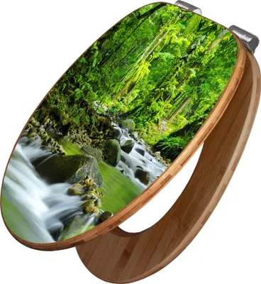 Produktbild von banjado Design WC Sitz Bambus Absenkautomatik -Rauschender Bach - Toilettendeckel mit Absenkautomatik Holz/hochwertiger Bambus Klodeckel/WC-Sitz für alle gängigen Toiletten [TDB2 10114]