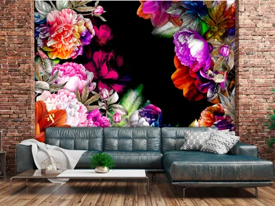 Produktbild von Vlies Fototapete Blumen 400x280 cm Tapeten Wandtapete XXL bunt schwarz b-A-0442-a-a