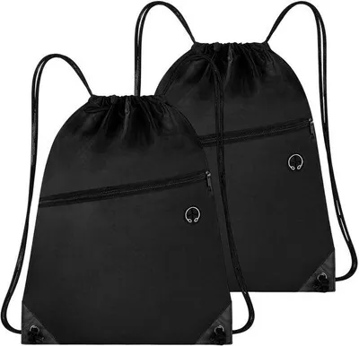 Productafbeelding van 2 Stuks Rugzak met Trekkoord, Zwart Tas met Trekkoord, 39x35cm