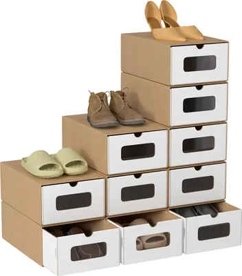 Produktbild von TolleTour 20x Schuhboxen mit Sichtfenster Schuhaufbewahrung Aufbewahrungsbox Stapelbar Storage Box Schuhbox Schuhkarton Schuhschachtel Allzweckbox Braun/Weiß