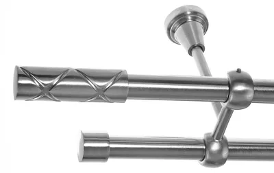 Produktbild von Gardinenstange Set Edelstahl Look Metall Ø 19mm zur Deckenbefestigung 2-lauf Zylinder, Länge wählbar D28 E63 E61