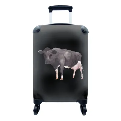 Produktbild von MuchoWow® Koffer Handgepäck Trolley Rollkoffer Kleine Reisekoffer mit 4 Rollen - Kuh - Illustration - Schwarz - Cabin Size < 55x40x23 cm & 55x40x20 cm - Fotokoffer - Kabinenkoffer - Boardgepäck - Reise-Box - Reisekoffer - Reisegepäck - Koffer mit Bild - Trolley für Kinder