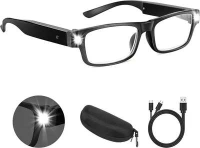 Produktbild von 300% Lupenbrille mit Licht, USB Wiederaufladbare LED Beleuchtete Vergrößerungsbrille, Freihändige Leselupe mit Licht für Senioren zum Arbeiten Lesen