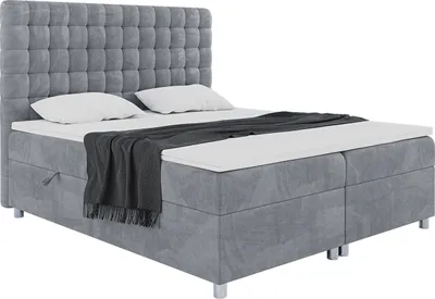 Produktbild von MEBLINI Boxspringbett mit Bettkasten - Gepolstert Doppelbett mit Matratze und Topper - Polsterbett mit Stauraum - Bett mit Kopfteil - Stauraumbett - ASTON - 160x200 - H4/Grau Samt