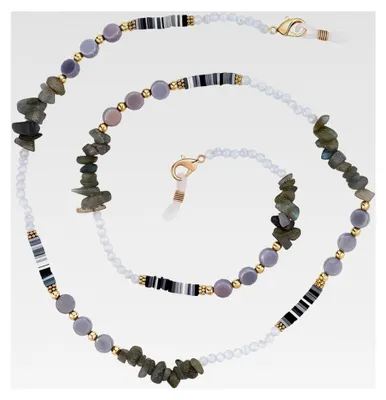 Produktbild von Graue Brillenkette mit Kristallperlen als Brillenband und Halter für Damen