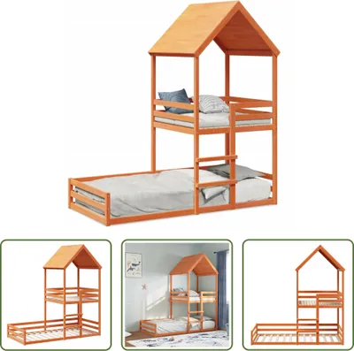 Produktbild von The Living Store Etagenbett mit Dach Wachsbraun 80x200 cm Massivholz Kiefer