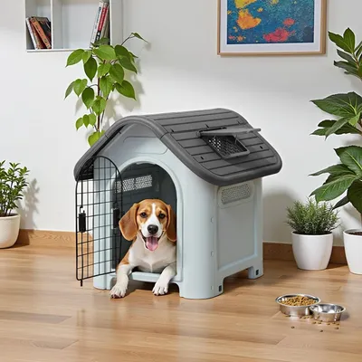 Produktbild von Hundehütte Hundehaus Hundekäfig Outdoor mit Dachluke, Unterschlupf Wasserdichte Hundehöhle mit Luftzirkulation Kleintierhaus