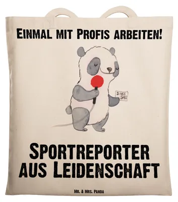 Produktbild von Mr. & Mrs. Panda Baumwollbeutel Sportreporter Leidenschaft - Transparent - Geschenk, Laptoptasche, Einkaufstasche, Tasche, Tote Bag, Shopping, Jutebeutel