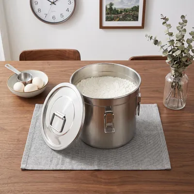 Zdjęcie produktu dla 12-litrowy pojemnik z pokrywą, zbiornik na zboże, pojemnik na mąkę, wiadro kuchenne, wiadro ze stali nierdzewnej, pojemnik do przechowywania ze stali nierdzewnej, kolor srebrny