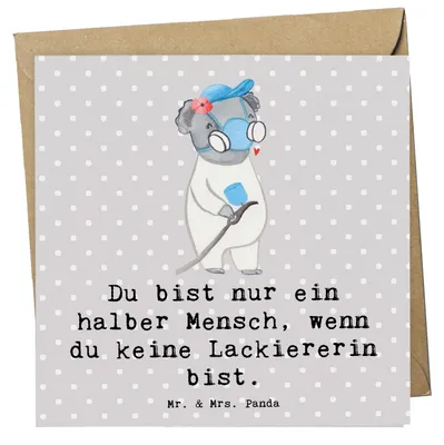 Produktbild von Mr. & Mrs. Panda Grußkarte Lackiererin Herz - Grau Pastell - Geschenk, Ausbildung, Witzig, Klappkarte, Spruch, Gesellenprüfung, Lustig, doppelkarte, faltkarte