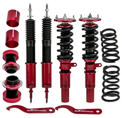 Produktbild von BMW 3er E90 E91 - Gewindefahrwerk Stoßdämpfer Set 4 Stück - Höhenverstellbar - ölgedämpft - für Baujahr 2006-2013 - Rot