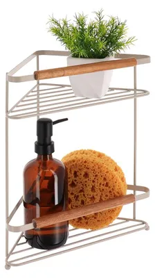 Immagine prodotto di TENDANCE | Scaffale angolare - Organizzatore - 33 x 20 x 20 cm - beige - per il bagno - acciaio - acacia