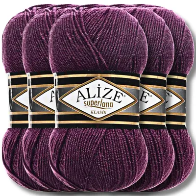 Image de Alize 5 x 100 g Superlana Klasik Laine, uni, crochet, tricot (Prune | 111)