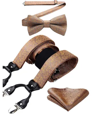 Obrázok produktu pre Pánske podväzky, šírka 3,5 cm, s 6 klipsami, tvar Y, elastické, s nastaviteľnou dĺžkou (130 cm), sada 3 kusov, farba hnedá (zahŕňa aj kravatu a vreckovku)