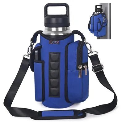 Produktbild von Trinkflaschentasche Neopren, mit Handytaschen, blau, für Fitness