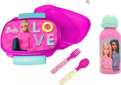 Produktbild von Barbie and Friends 4 tlg Kinder Set Brotdose Aluminium Trinkflasche Besteck