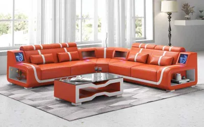 Produktbild von Luxus Couch Ecksofa L Form Orange Modern Ledersofa Couchen