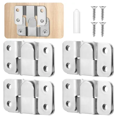Produktbild von 8 robuste Bilderrahmenaufhänger, versenkte Halterungen, ineinandergreifende Bilderaufhänger, Möbelverbinder aus Edelstahl, Haken aus Edelstahl für Sofas, Möbel und Bilderrahmen