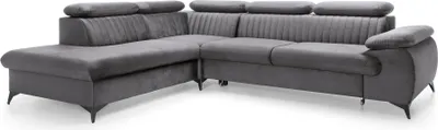 Productafbeelding van FURNLUX Hoekbank met riemdetails, grijs en zwart. Afmetingen: 275 x 95 x 221 cm. Hoofdkleur: grijs