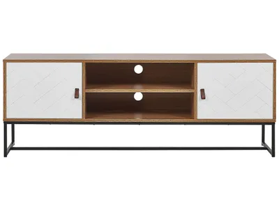 Produktbild von BELIANI Modernes Lowboard Heller Holzfarbton / Weiß 2 Türen MDF- Platte Metall für Schlafzimmer für Wohnzimmer