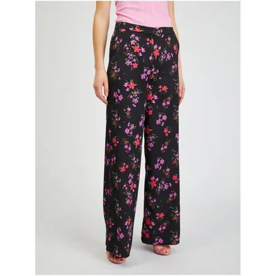 Produktbild von Orsay Schwarze Damenhose mit weitem Bein und Blumenmuster 355040660000__38