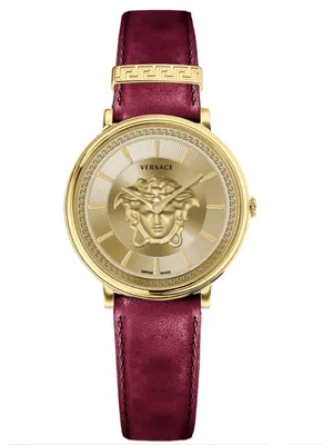 Zdjęcie produktu dla Versace VE8103821 V-Circle Lady gold bordeaux Leder Armband Uhr Damen NEU