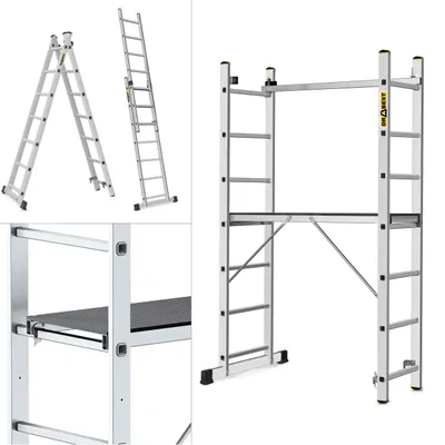 Produktbild von Drabest - Aluminiumgerüst 2X7, Leitergerüst, Tragfähigkeit der Plattform: 150 kg, Abmessungen der Plattform 46x150 cm