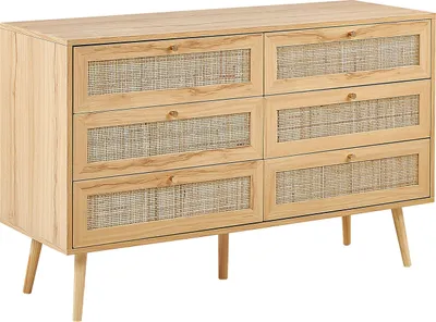 Produktbild von BELIANI Rattan-Kommode mit 6 Schubladen in Hellbraun im Boho-Stil Wohnzimmer Schlafzimmer