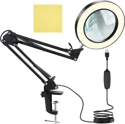 Obrázek produktu pro Flexibilní upínací stolní lupa s výkyvným ramenem. Stmívatelné LED.