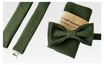 Produktbild von Grüne Leinenaccessoires: Fliege, Hosenträger, Einstecktuch