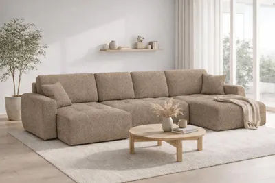 Produktbild von Kaiser Möbel Ecksofa mit Schlaffunktion und Bettkasten U-Form Ivo U XL, Chenillestoff Artico, Beige