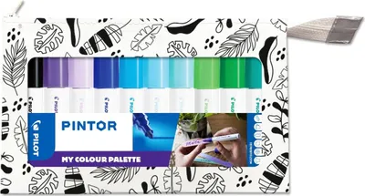Produktbild von Pilot Pintor, Schwarz, Blau, Grün, Hellblau, Hellgrün, Metallicblau, Silber, Violett, Mehrfarbig, 10 Farben, Medium, Rund, 1,4 mm