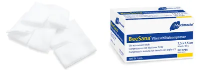 Produktbild von Meditrade BeeSana Vliesschlitzkompresse 4-fach 7,5 x 7,5 cm - unsteril - 100 Stk.