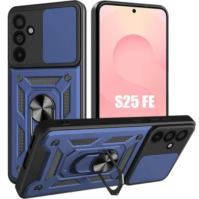 Image de Coque pour Samsung Galaxy S25 FE, Protection Antichoc avec Anneau Arrière Rigide Bordure Renforcée - Bleu Marine