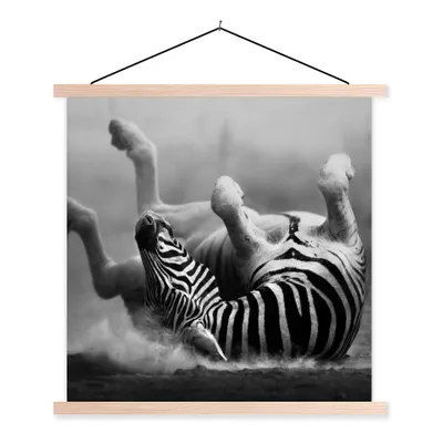 Produktbild von MuchoWow® Textilposter Zebra - Tiere - Schwarz - Weiß 60x60 cm mit holzfarbenen Rahmen - Wanddekoration