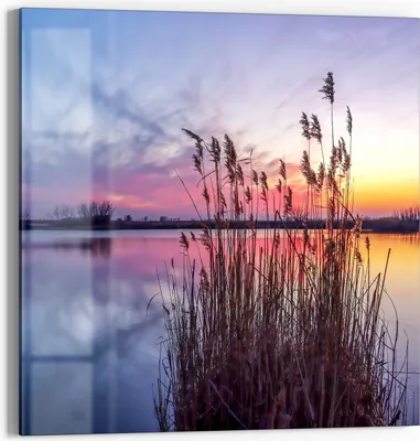 Produktbild von DEQORI Glasbild Echtglas 30x30 cm 'Abendstille am See' Wandbild Bild modern Deko