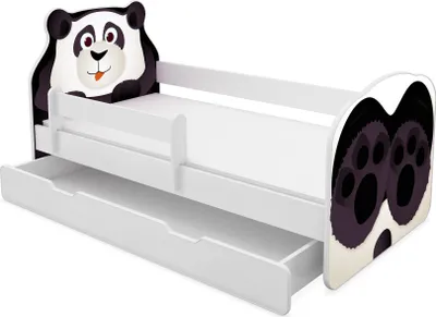 Obrázek produktu pro ACMA Animals VII dětská postel pro mladé Postel junior kompletní sada s ochranným roštem na matraci (06 Panda, 180x80 cm + podstavec pod postel)