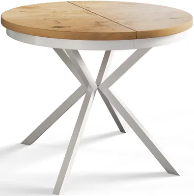 Immagine prodotto di Alpi Moebel, Tavolo da Pranzo Rotondo, Tavolo da Cucina Allungabile, Diamentro: 90-170 cm, Gambe in Metallo Bianco, Lancelot