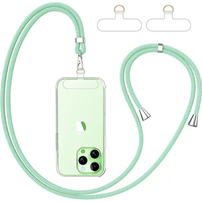 Produktbild von Handy Lanyard Universal mit 2x Patch, verstellbar, abnehmbar, Grün+Transparent
