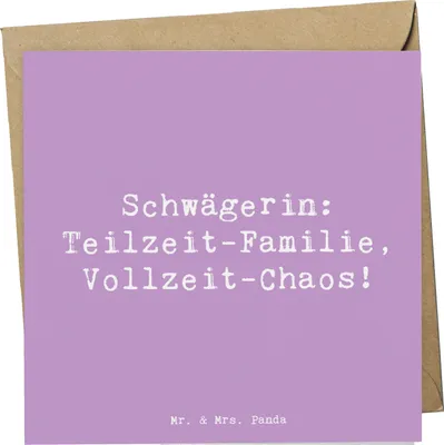 Produktbild von Mr. & Mrs. Panda Grußkarte Spruch Schwägerin Chaos - Lavendeltraum - Geschenk, Humor, Schwägerschaft, doppelkarte, anlasskarte, Klappkarte, Familiengeschenke, faltkarte