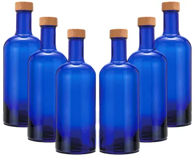 6er-Set blaue Glasflaschen 750 ml mit Schraubverschluss