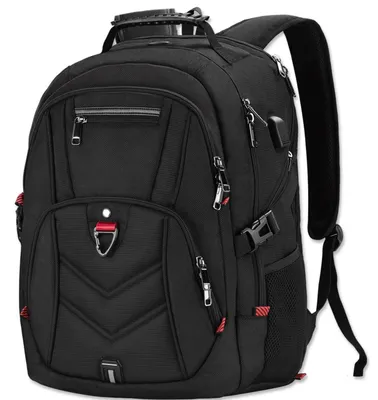 Image de Sac à dos pour ordinateur portable, modèle homme, 17,3 pouces, grand sac à dos de 18,4 pouces, couleur noire, capacité de 50 litres, avec port USB