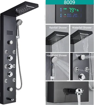 Obrázok produktu pre Sprchový panel LED, multifunkčné funkcie sprchy, digitálny ukazovateľ teploty, čierny 8009