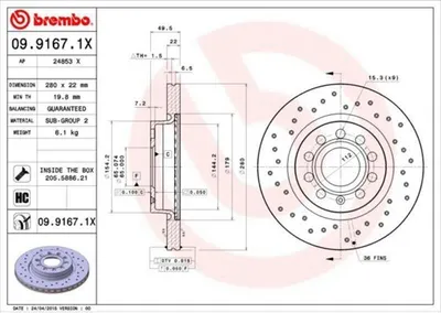 Produktbild von Bremsscheibe BREMBO 09.9167.1X