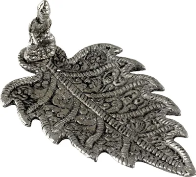 Produktbild von Räucherstäbchenhalter Figur Buddha Metall silber Blatt lang Aufsatz Räucherkegelhalter