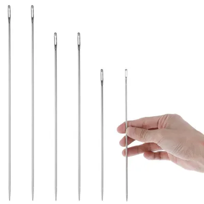 Immagine prodotto di Set di aghi da cucito lunghi, 6 pezzi, 3 dimensioni, occhi grandi, adatti per cuoio, imbottitura, tappeti, 20/25/30 cm, acciaio inossidabile