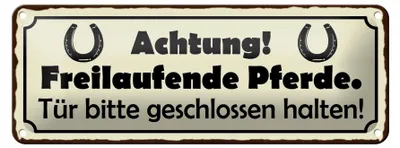 Produktbild von Blechschild  Achtung freilaufende Pferde, 27 x 10 cm, Blechschilder Bauernhof Landwirt Tiere